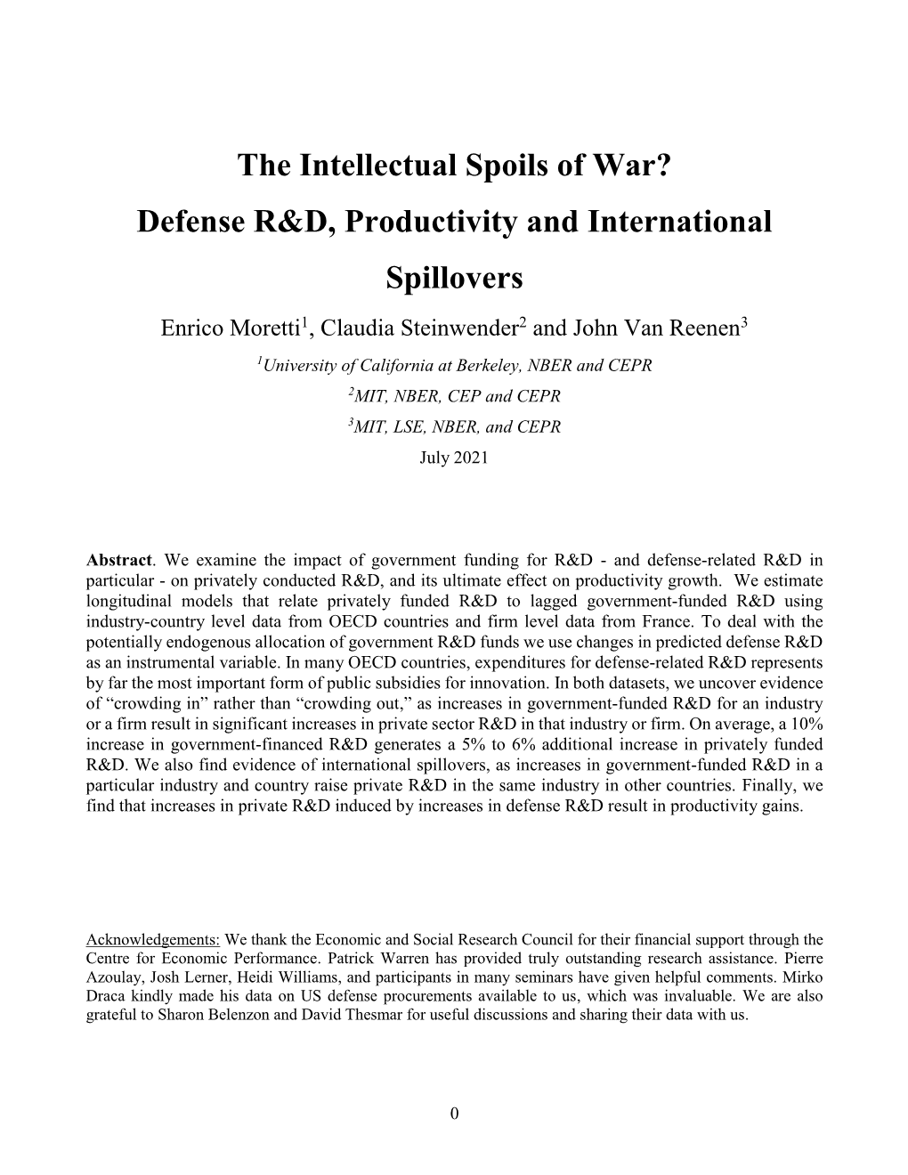 The Intellectual Spoils of War? Defense R&D, Productivity And