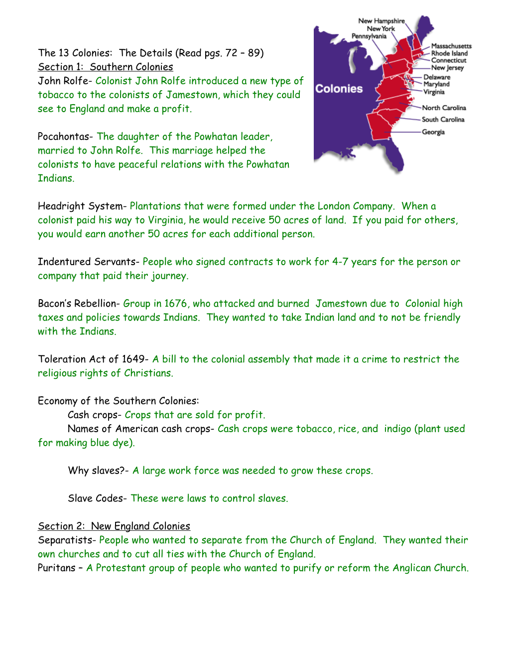 The 13 Colonies: the Details (Read Pgs