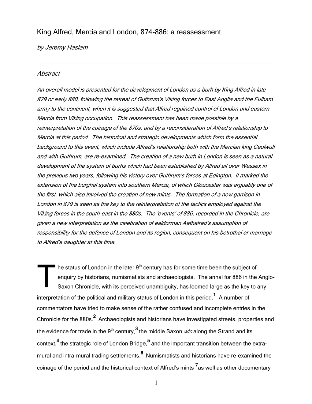 King Alfred, Mercia and London, 874-886: a Reassessment by Jeremy Haslam