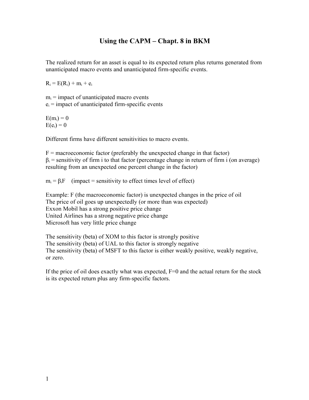 Using the CAPM Chapt. 8 in BKM