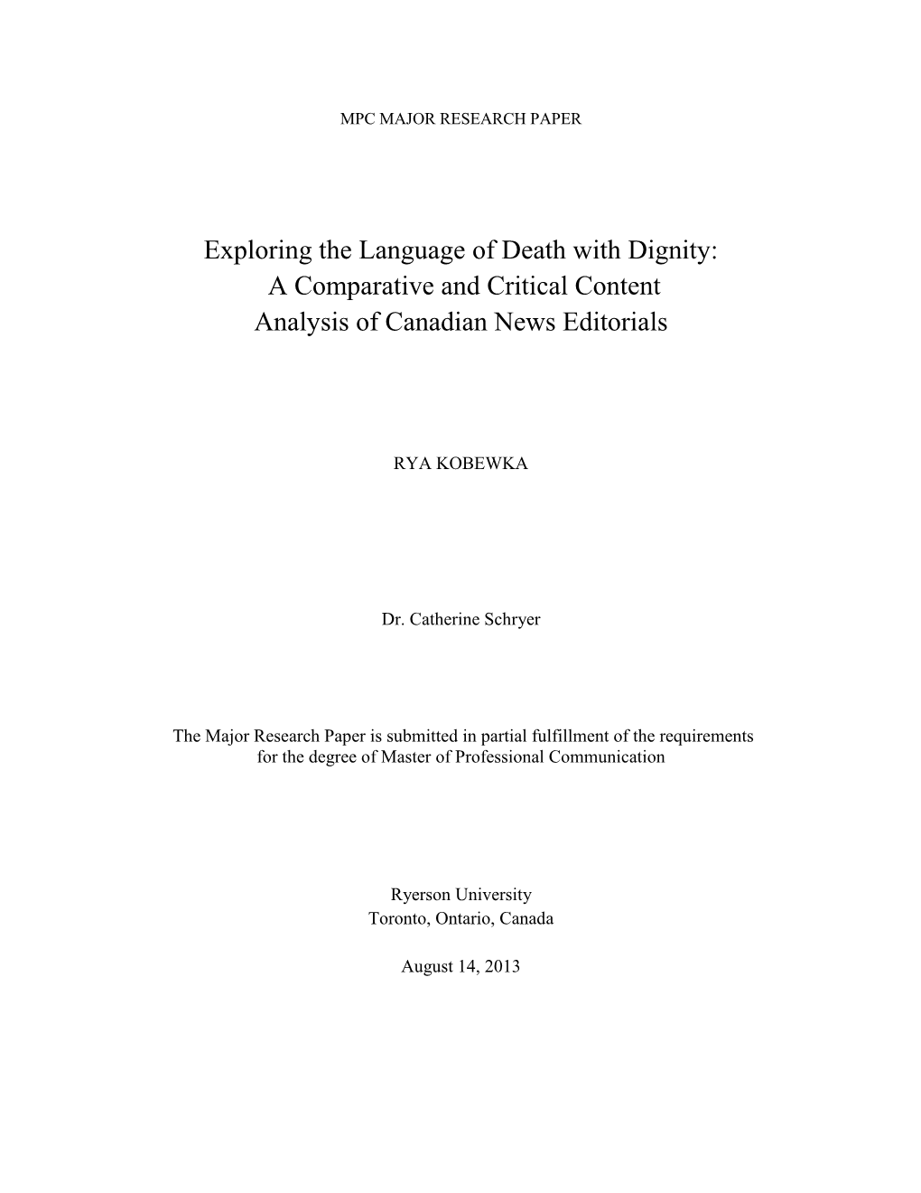 Exploring the Language of Death with Dignity: a Comparative and Critical Content Analysis of Canadian News Editorials