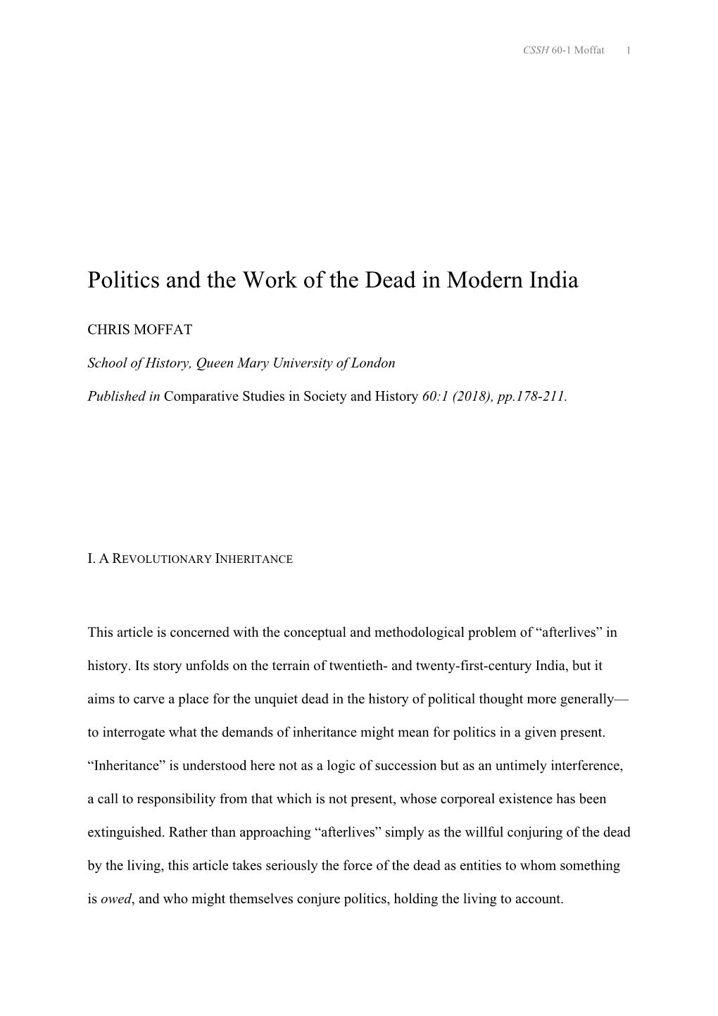 Politics and the Work of the Dead in Modern India