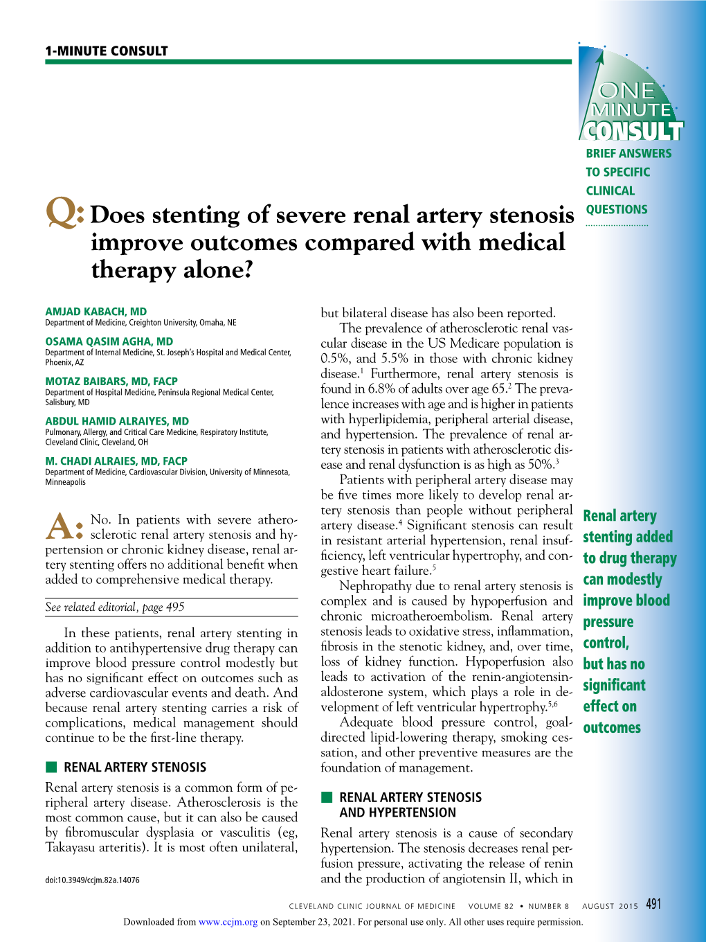 Q:Does Stenting of Severe Renal Artery Stenosis