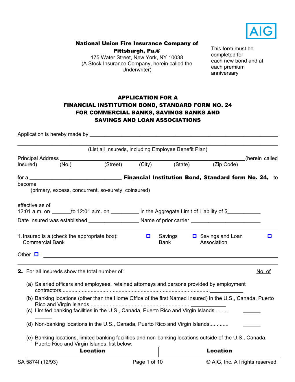 Financial Institution Bond, Standard Form No. 24