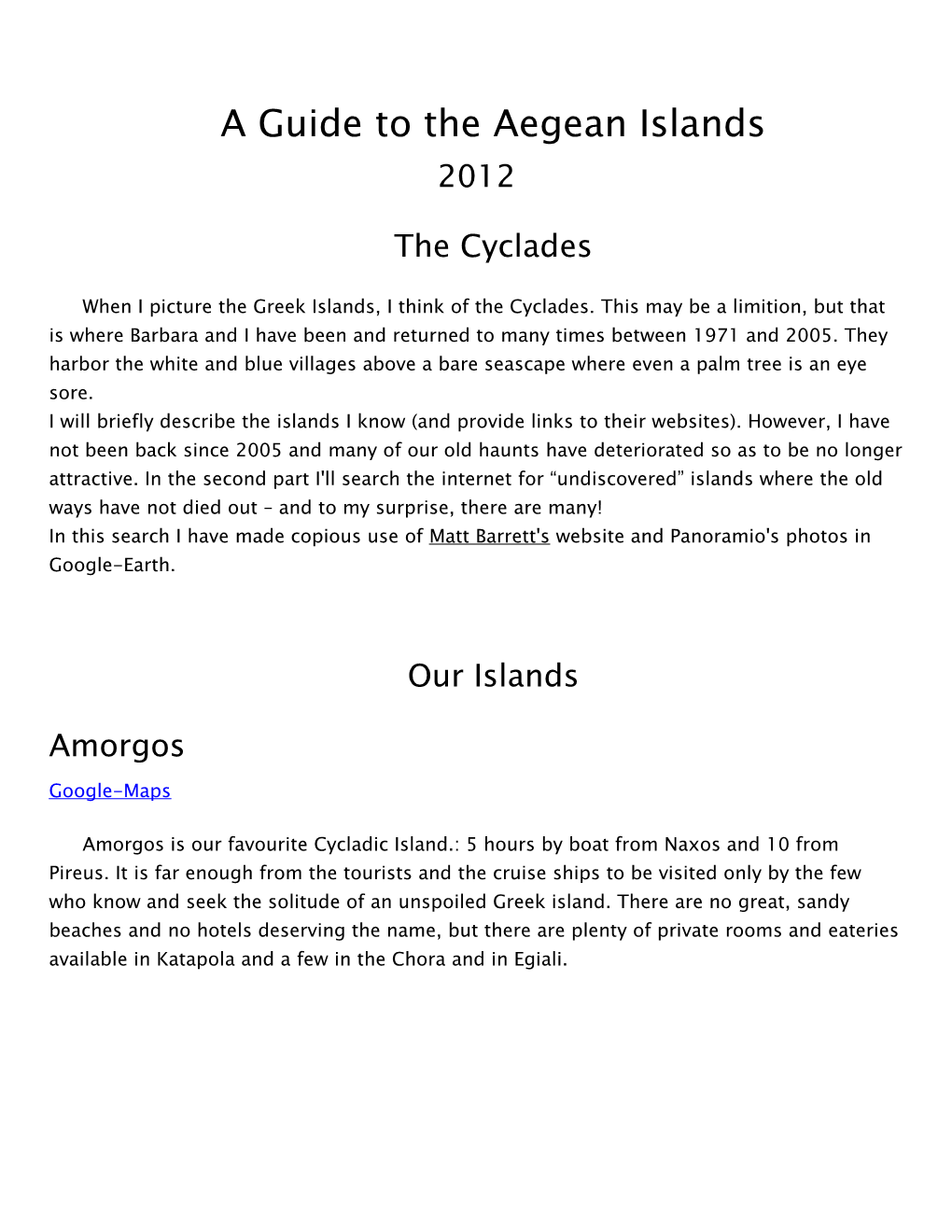 A Guide to the Aegean Islands 2012