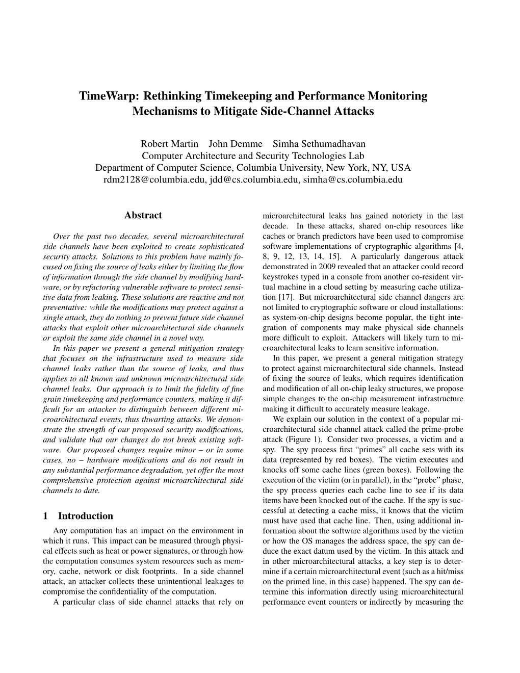 Timewarp: Rethinking Timekeeping and Performance Monitoring Mechanisms to Mitigate Side-Channel Attacks