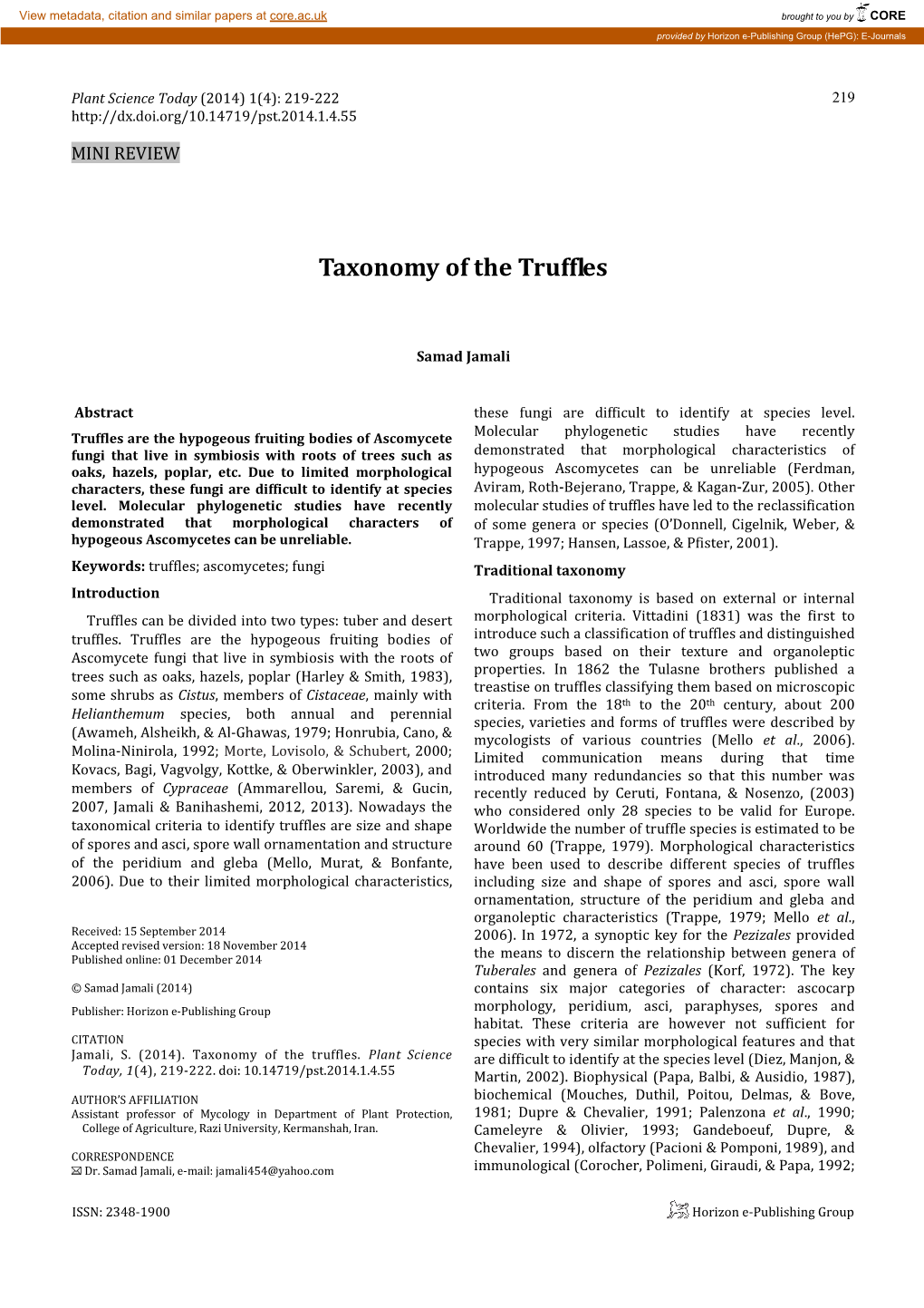 Taxonomy of the Truffles