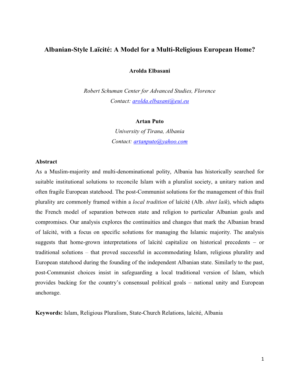 Albanian-Style Laïcité: a Model for a Multi-Religious European Home?