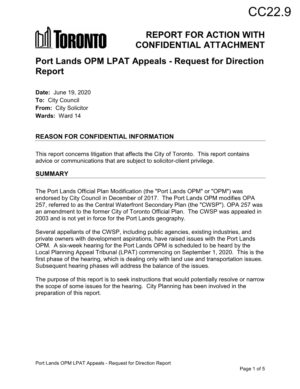 Port Lands OPM LPAT Appeals - Request for Direction Report