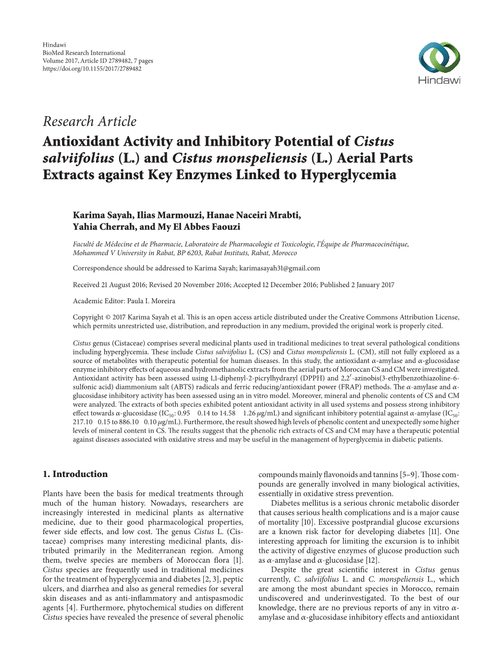 Antioxidant Activity and Inhibitory Potential of Cistus Salviifolius (L