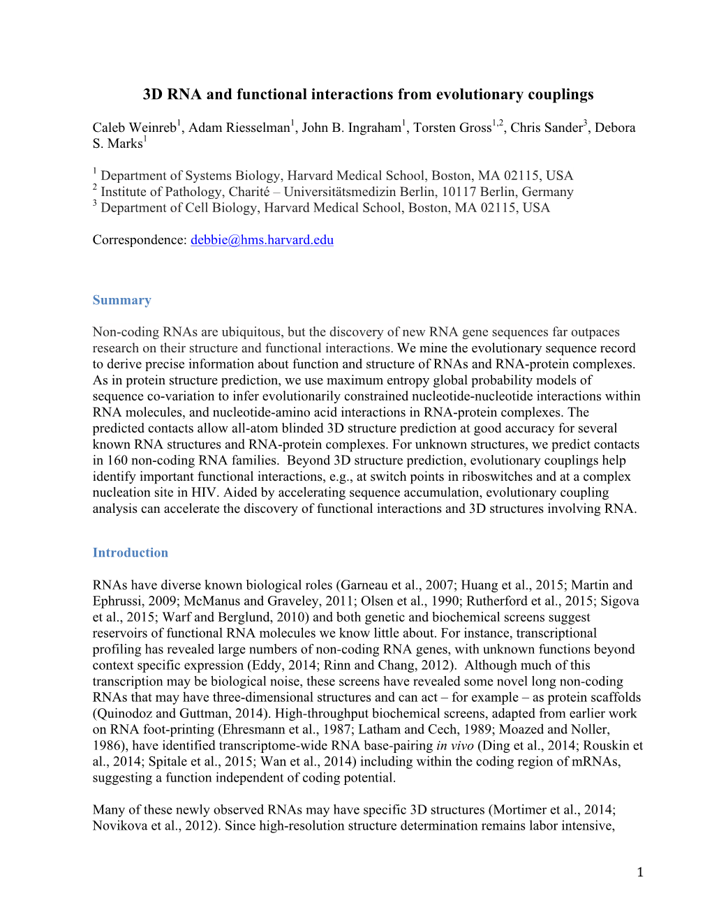 3D RNA and Functional Interactions from Evolutionary Couplings