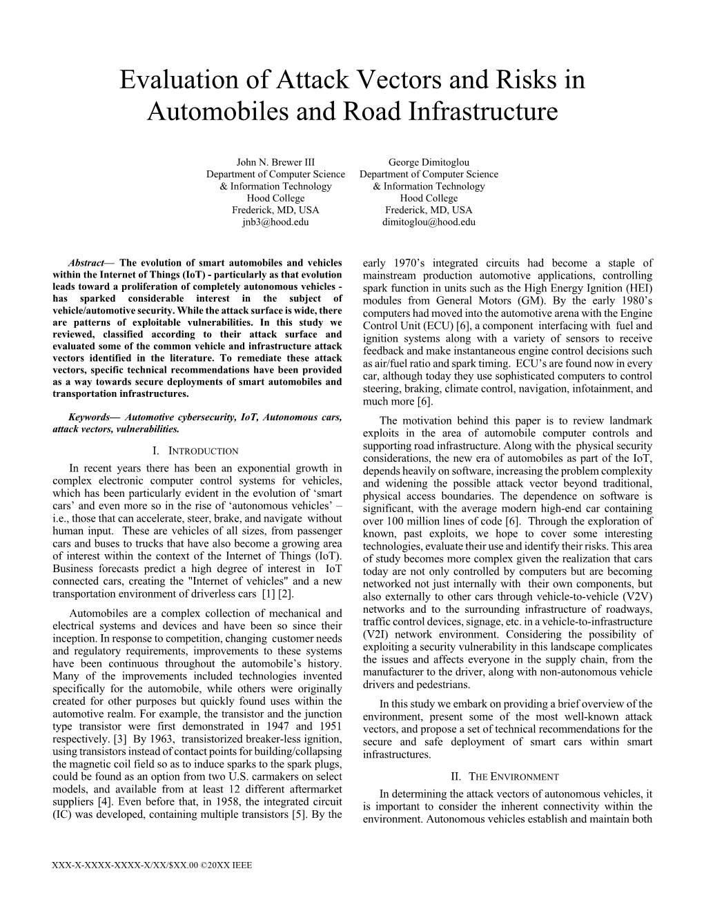 Evaluation of Attack Vectors and Risks in Automobiles and Road Infrastructure