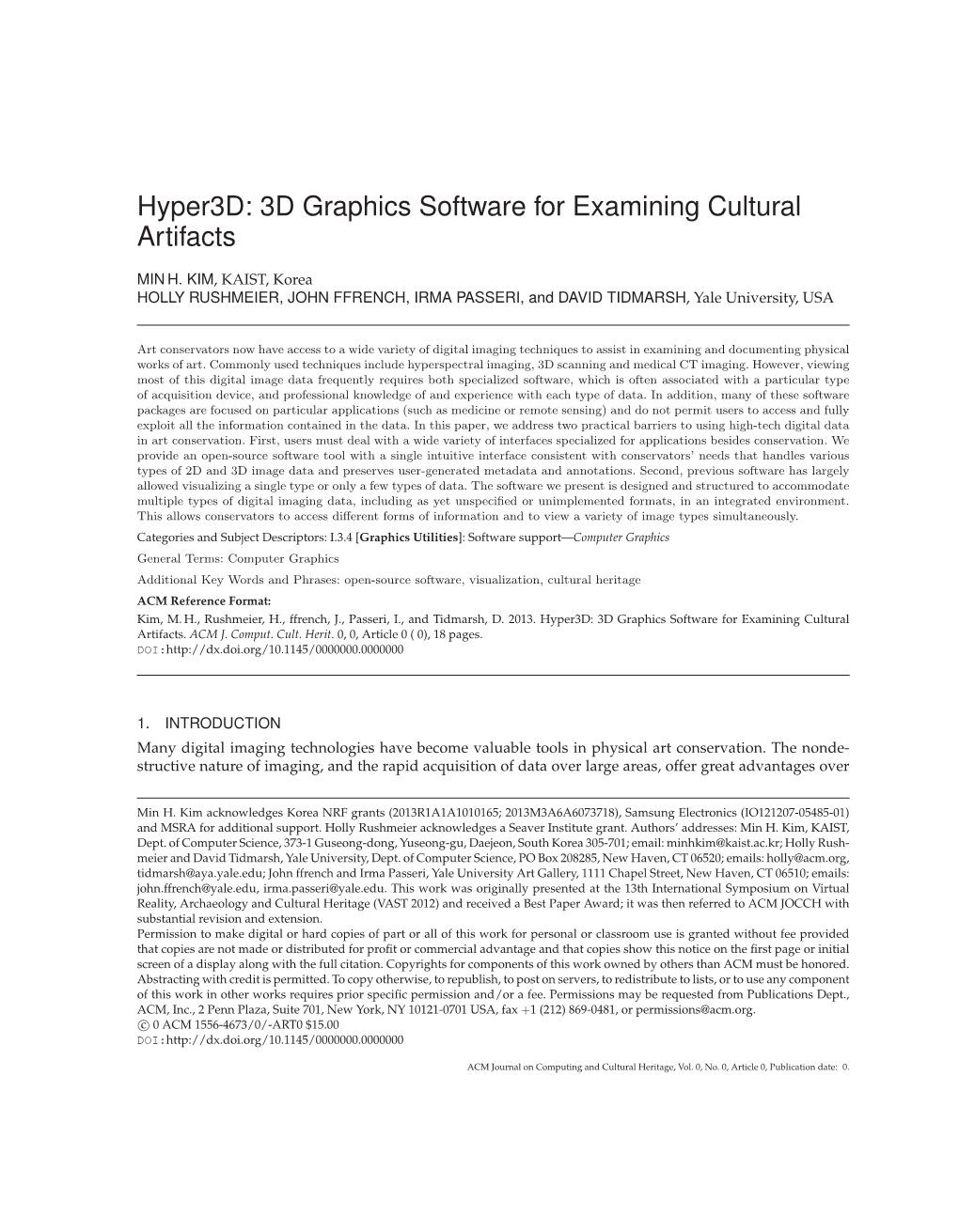 Hyper3d: 3D Graphics Software for Examining Cultural Artifacts