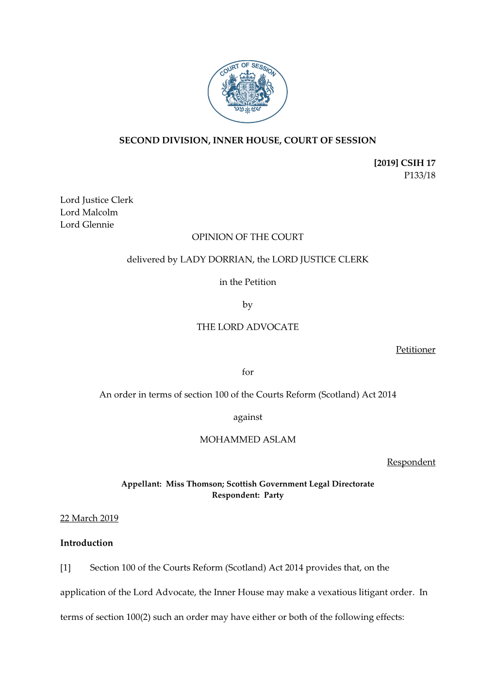 [2019] CSIH 17 P133/18 Lord Justice Clerk Lord Malcolm Lord Glennie