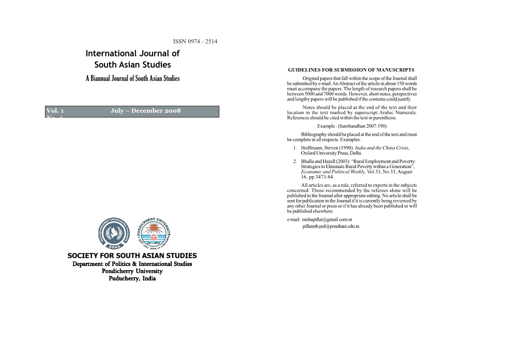 International Journal of South Asian Studies