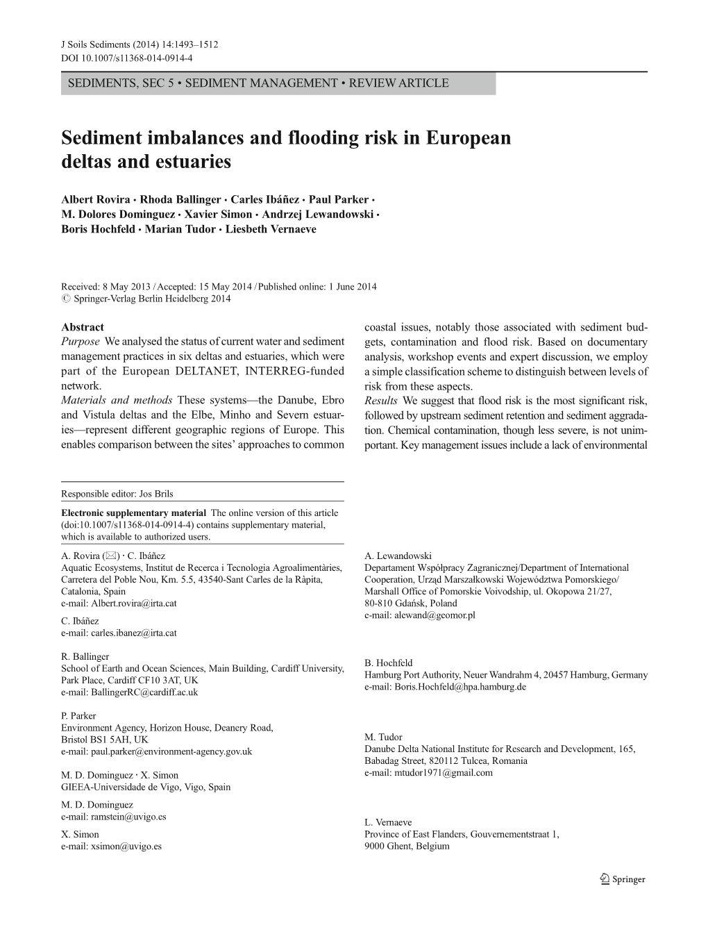 Sediment Imbalances and Flooding Risk in European Deltas and Estuaries