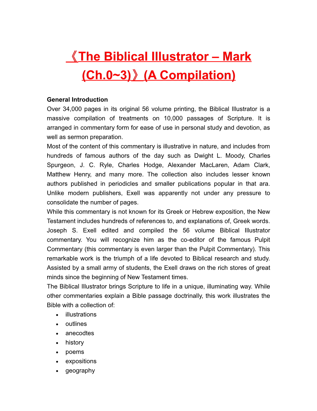 The Biblical Illustrator Mark (Ch.0 3) (A Compilation)