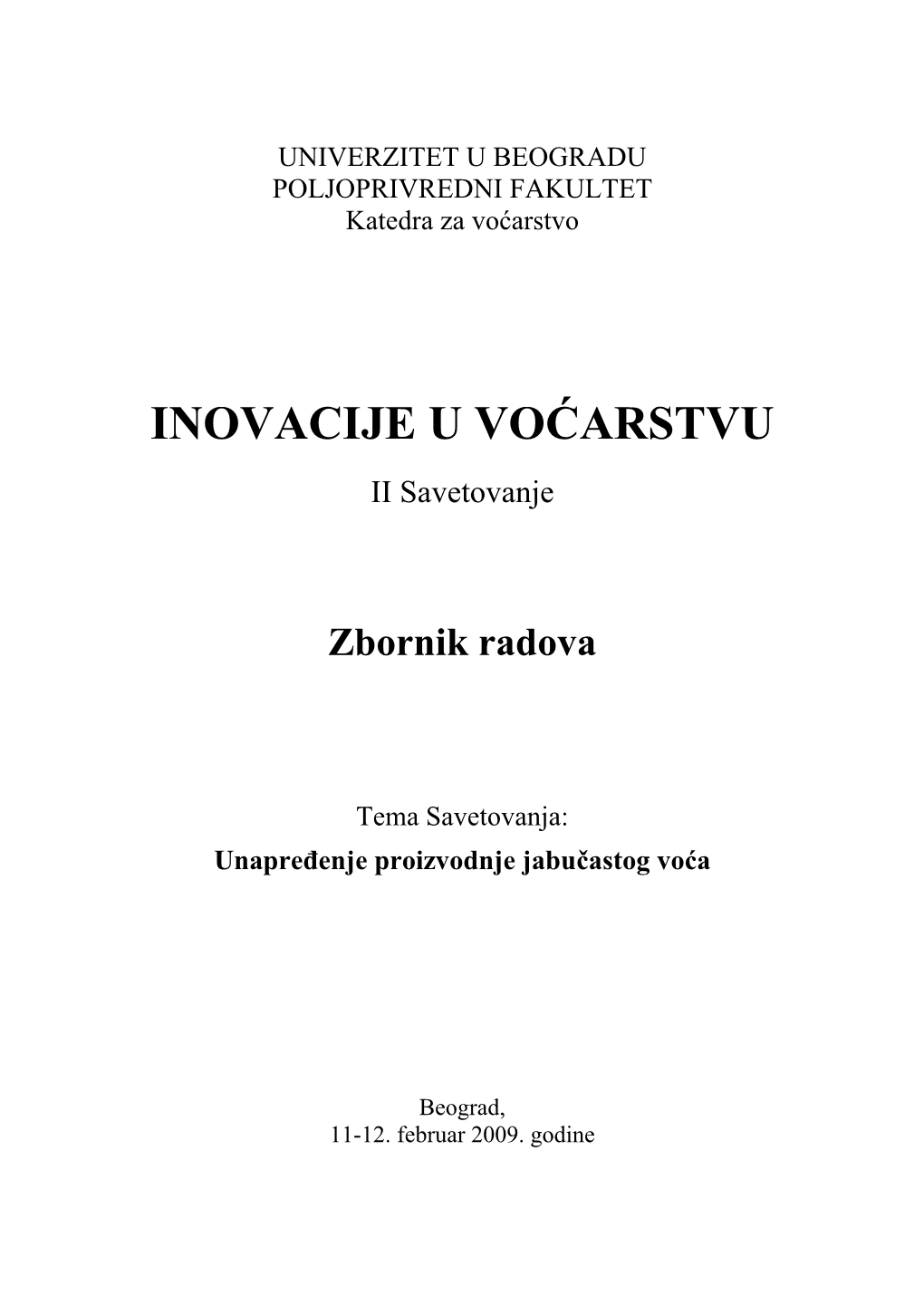 INOVACIJE U VOĆARSTVU II Savetovanje