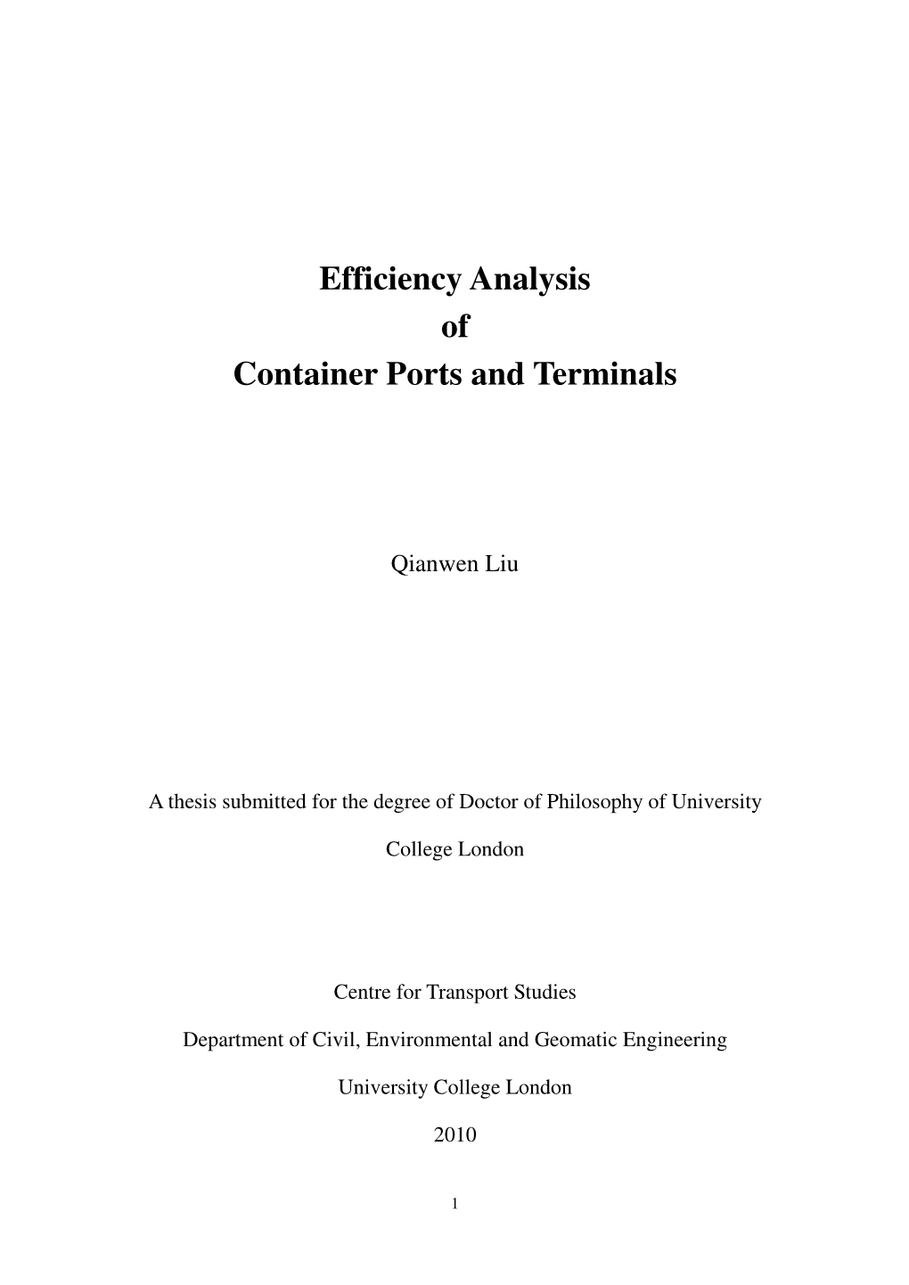 Efficiency Analysis of Container Ports and Terminals