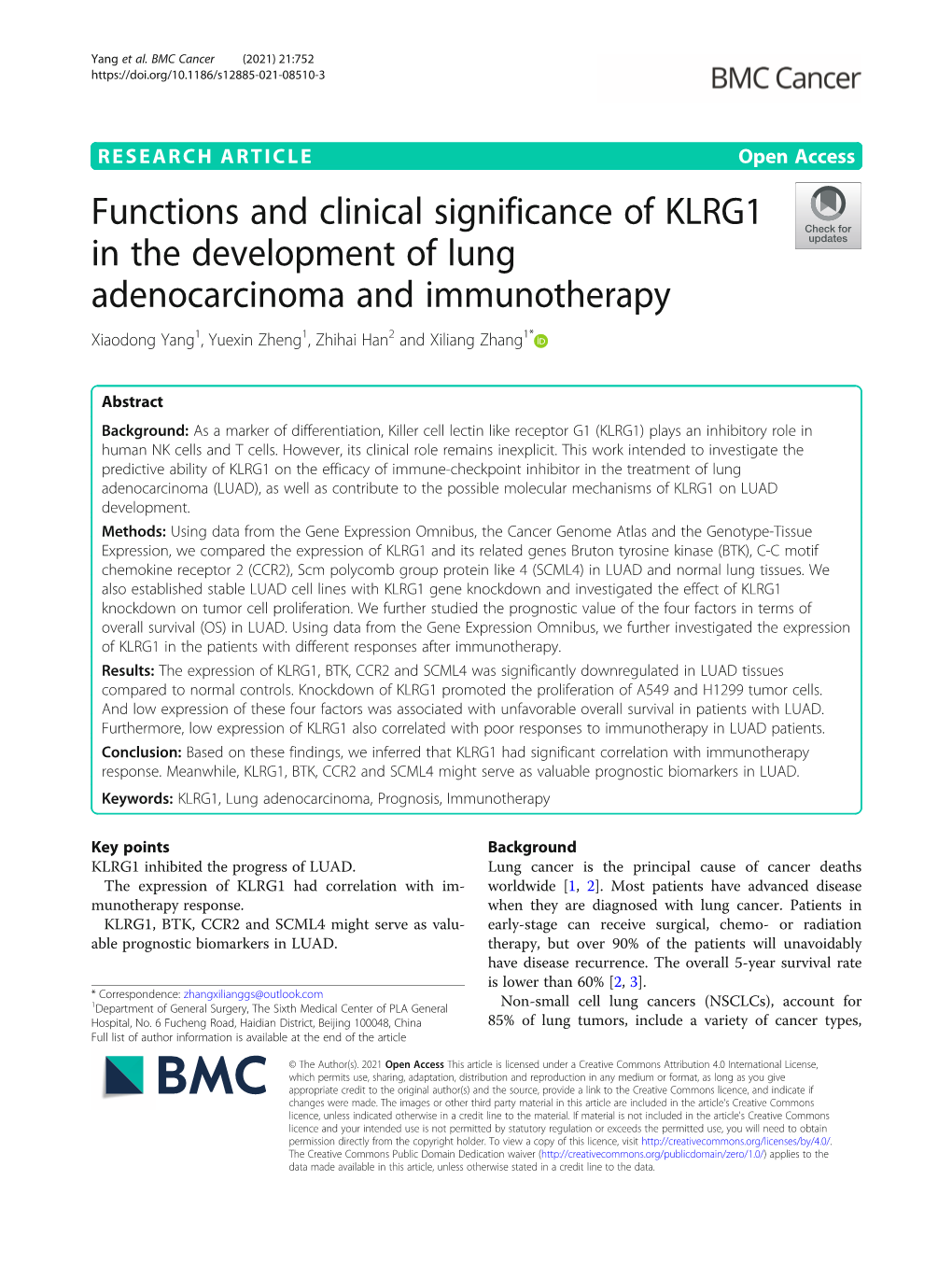 Functions and Clinical Significance of KLRG1 in the Development of Lung