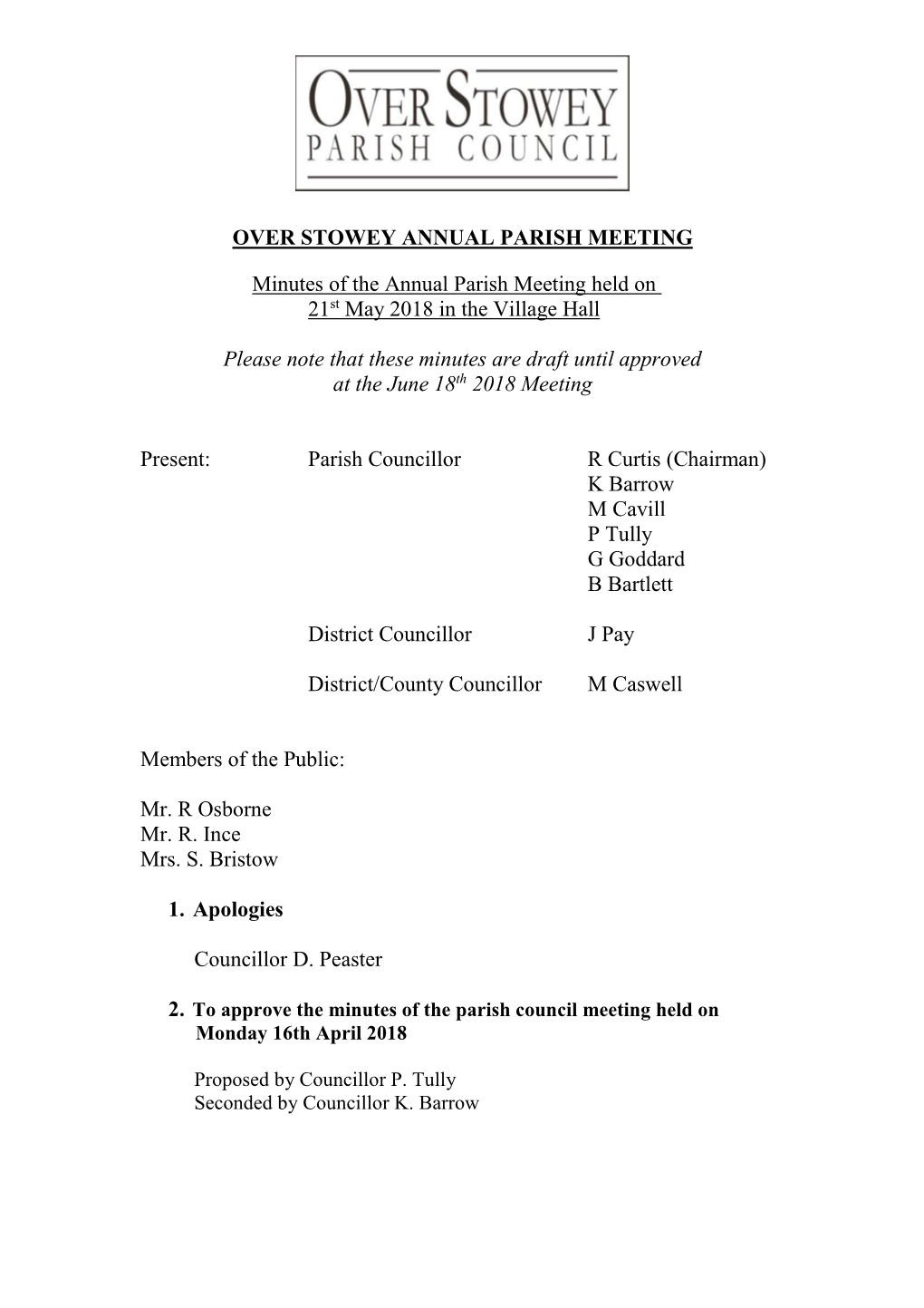 May Minutes, ANNUAL PARISH MEETING