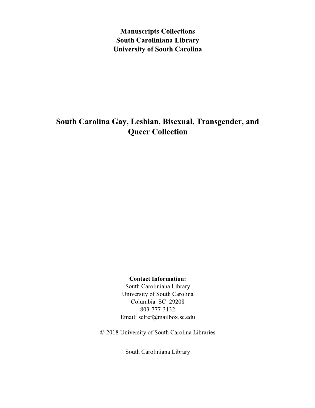 South Carolina Gay, Lesbian, Bisexual, Transgender, and Queer Collection