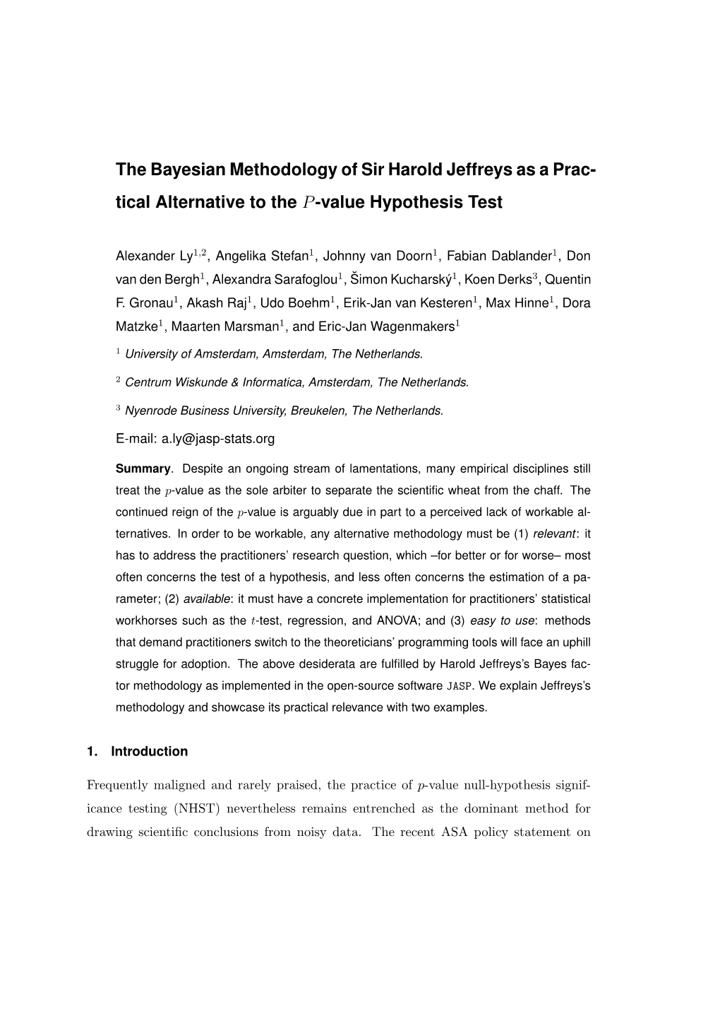 The Bayesian Methodology of Sir Harold Jeffreys As a Prac- Tical Alternative to the P -Value Hypothesis Test