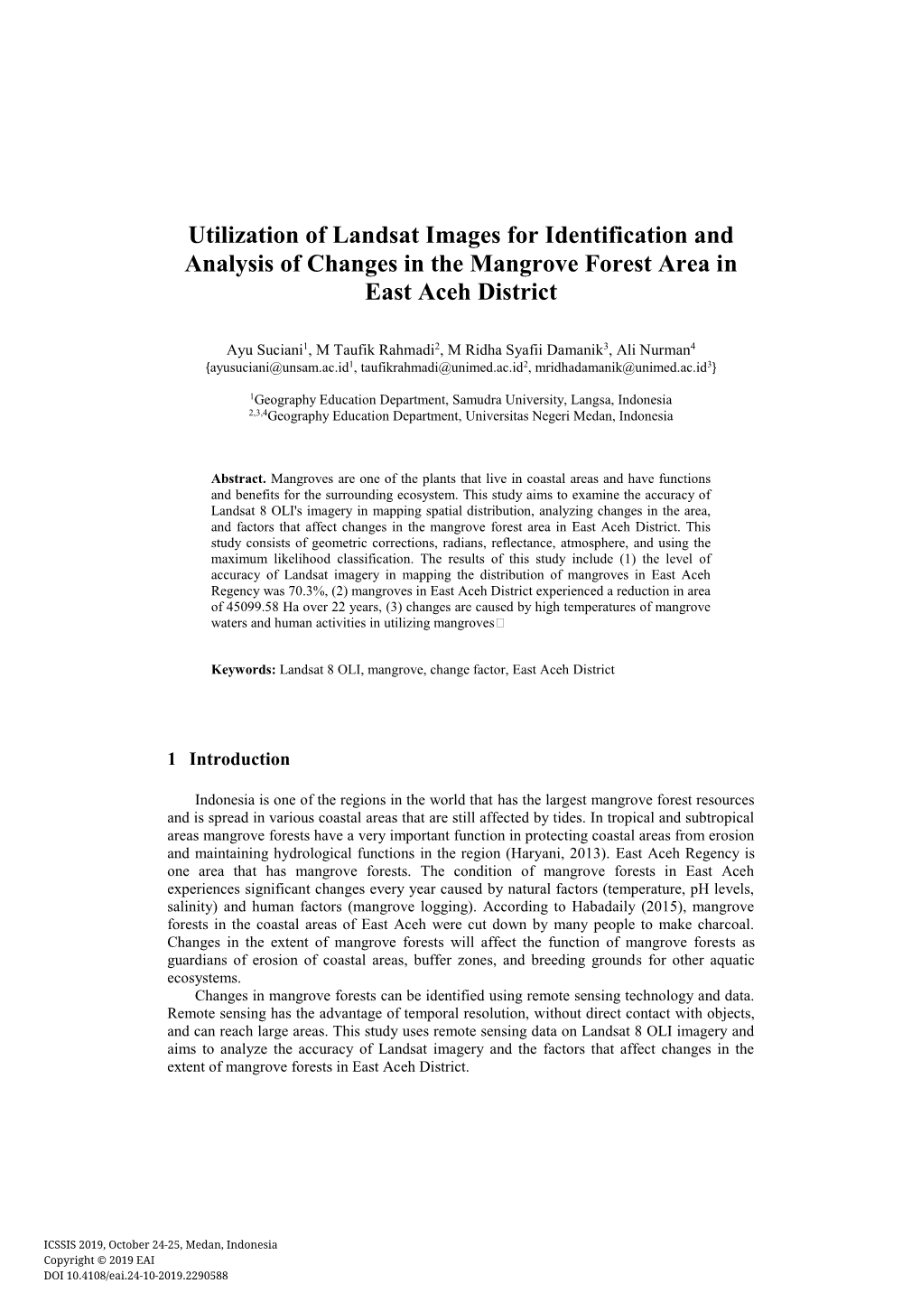 Utilization of Landsat Images for Identification and Analysis of Changes in the Mangrove Forest Area in East Aceh District