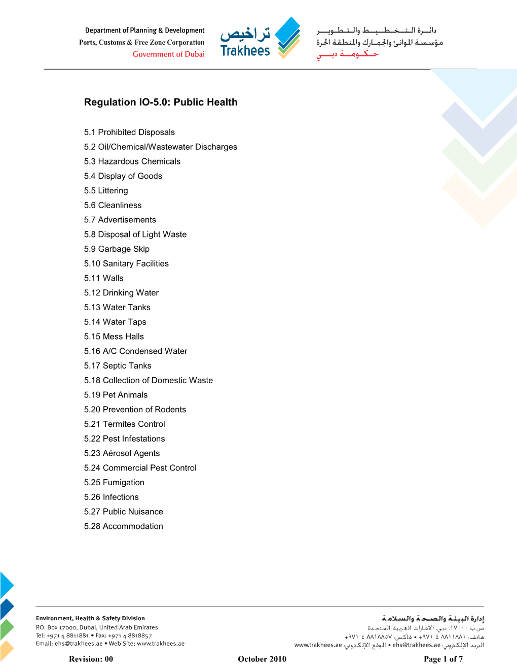 Regulation IO- 5.0 Public Health