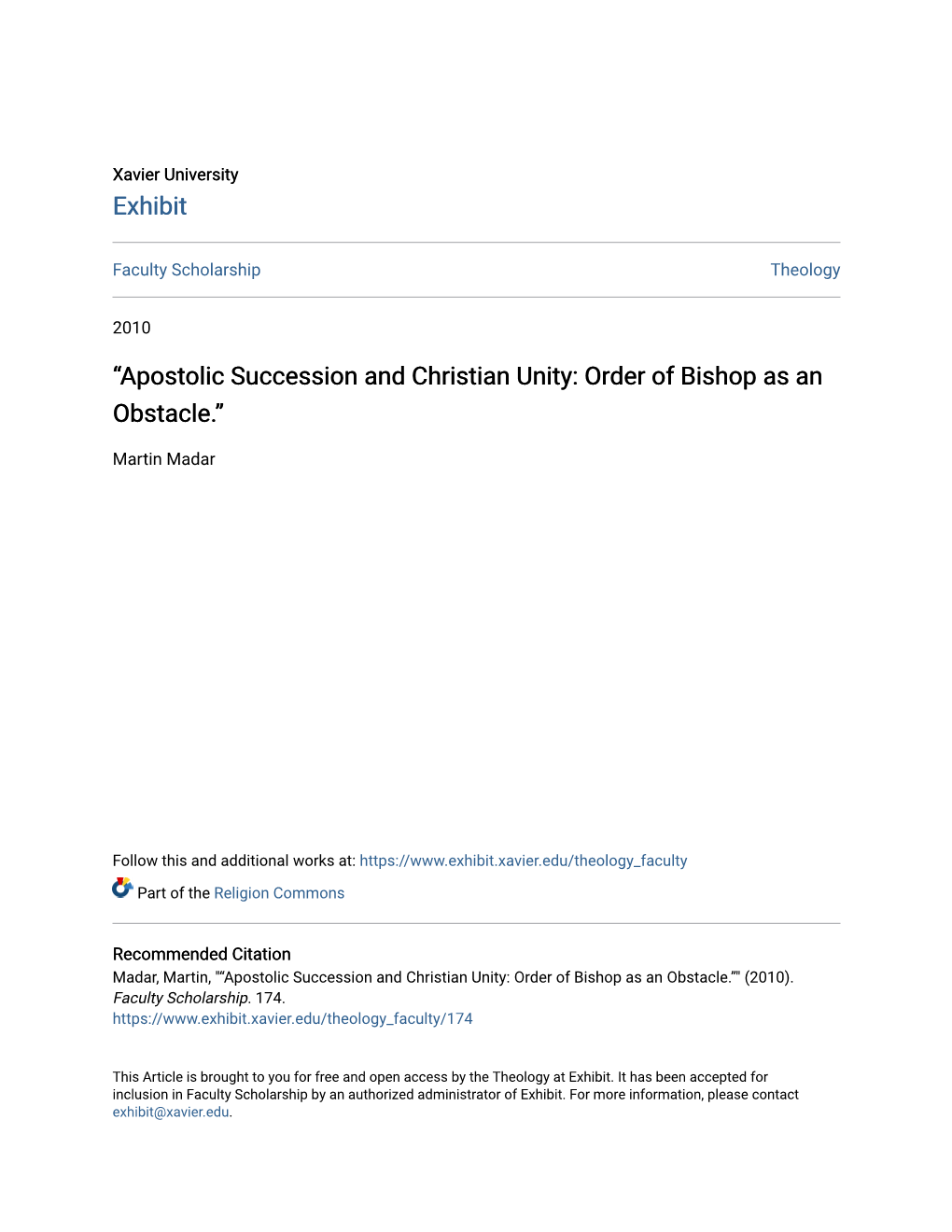 Â•Œapostolic Succession and Christian Unity