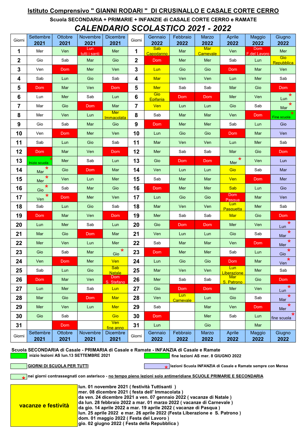 Calendario Scolastico 2021