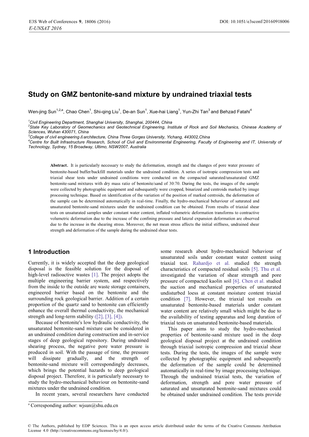 Study on GMZ Bentonite-Sand Mixture by Undrained Triaxial Tests