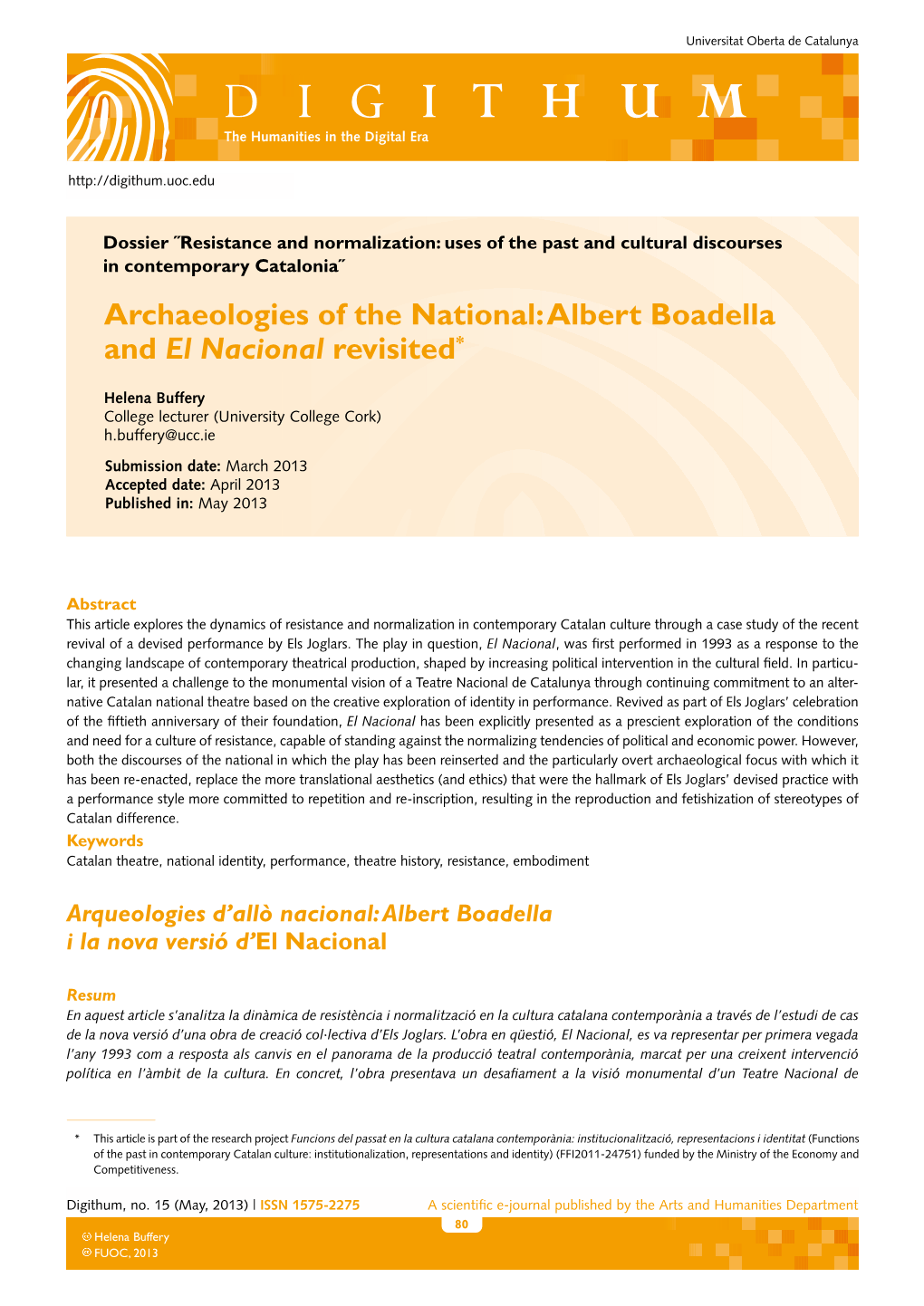 Archaeologies of the National: Albert Boadella and El Nacional Revisited*