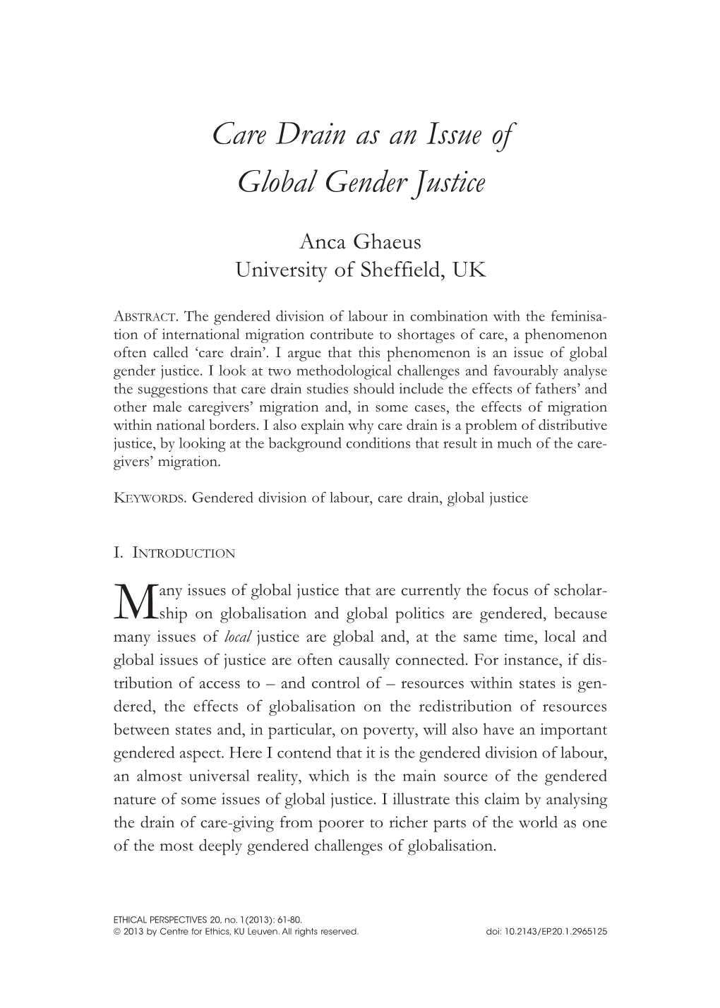 Care Drain As an Issue of Global Gender Justice