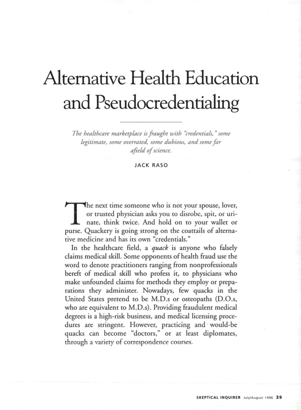 Alternative Health Education and Pseudocredentialing