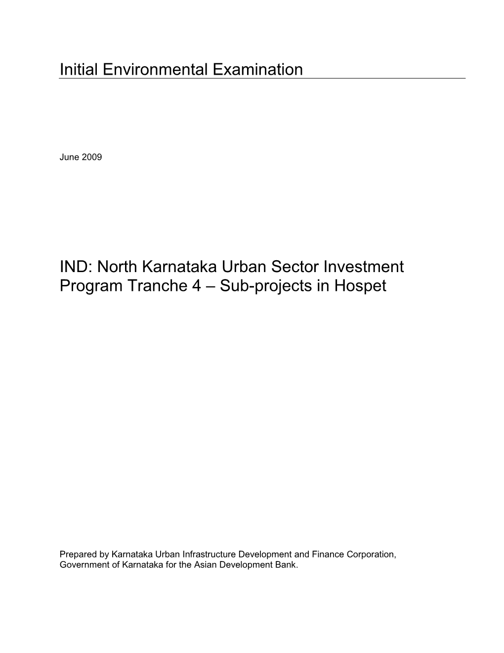 IND: North Karnataka Urban Sector Investment Program Tranche 4 – Sub-Projects in Hospet