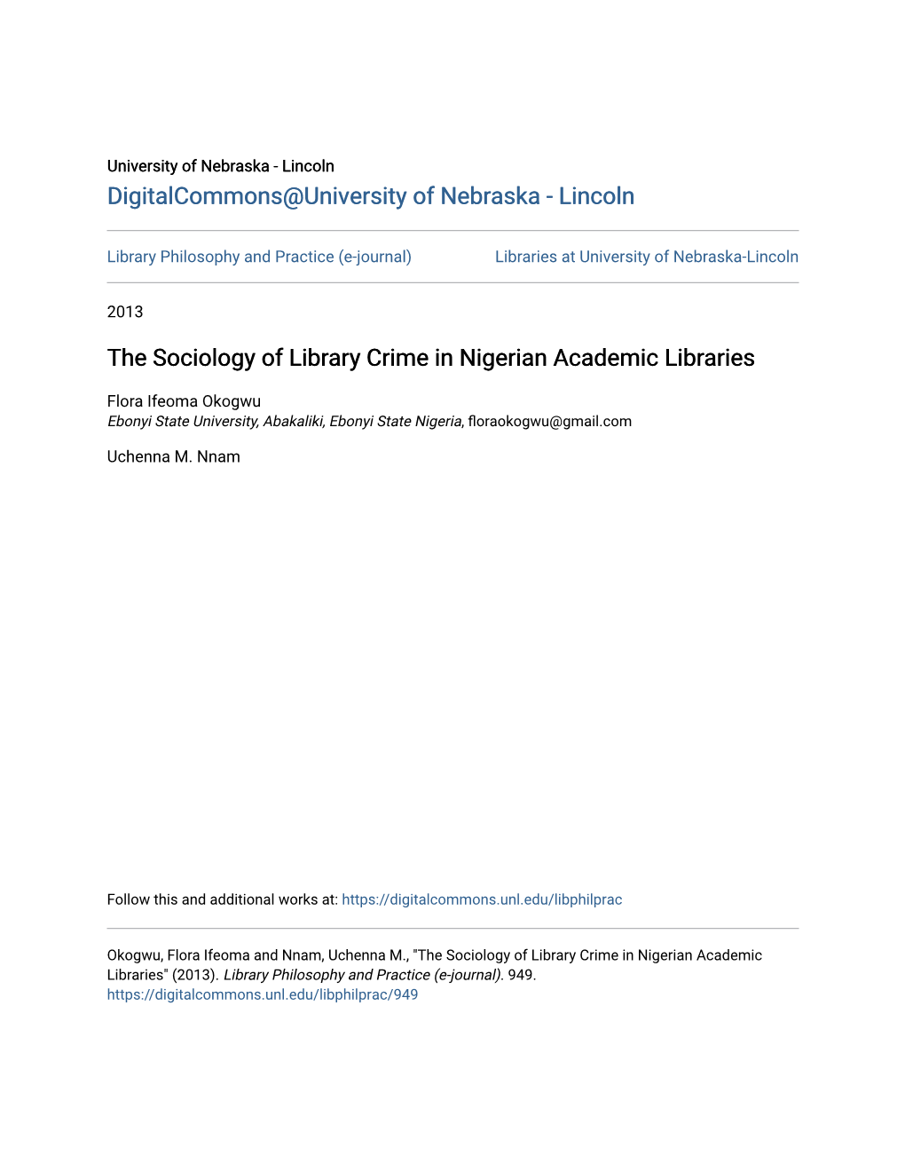 The Sociology of Library Crime in Nigerian Academic Libraries