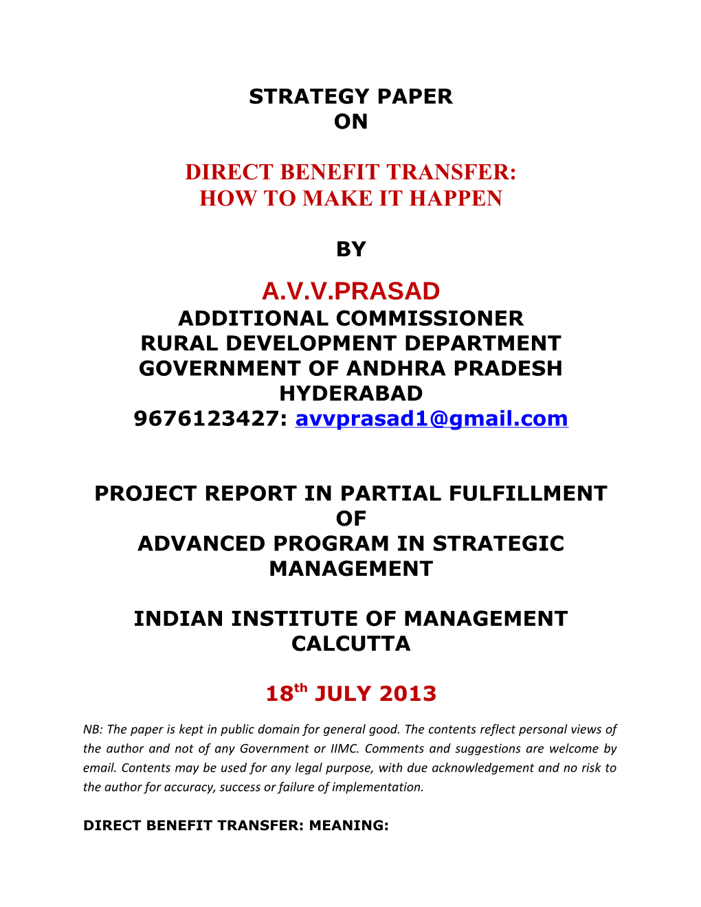 Direct Benefit Transfer