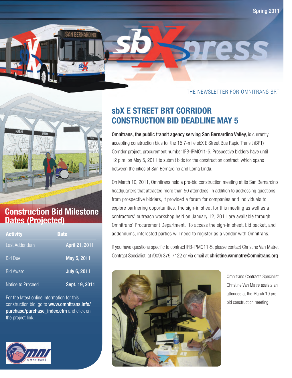 Sbx E Street BRT Corridor Construction Bid Deadline May 5