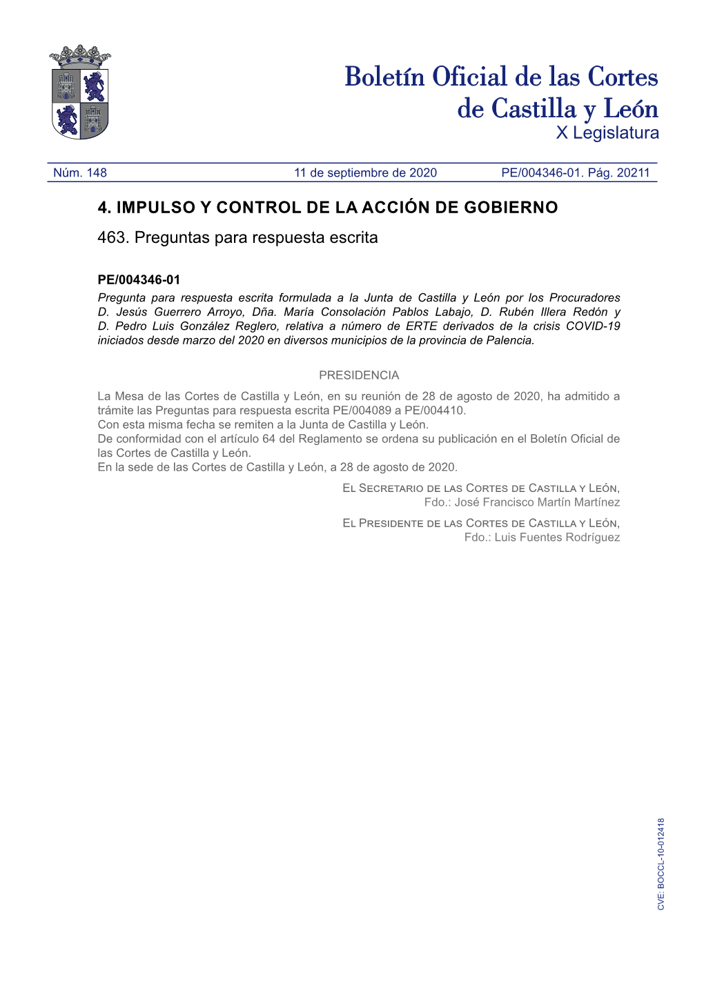 Boletín Oficial De Las Cortes De Castilla Y León X Legislatura