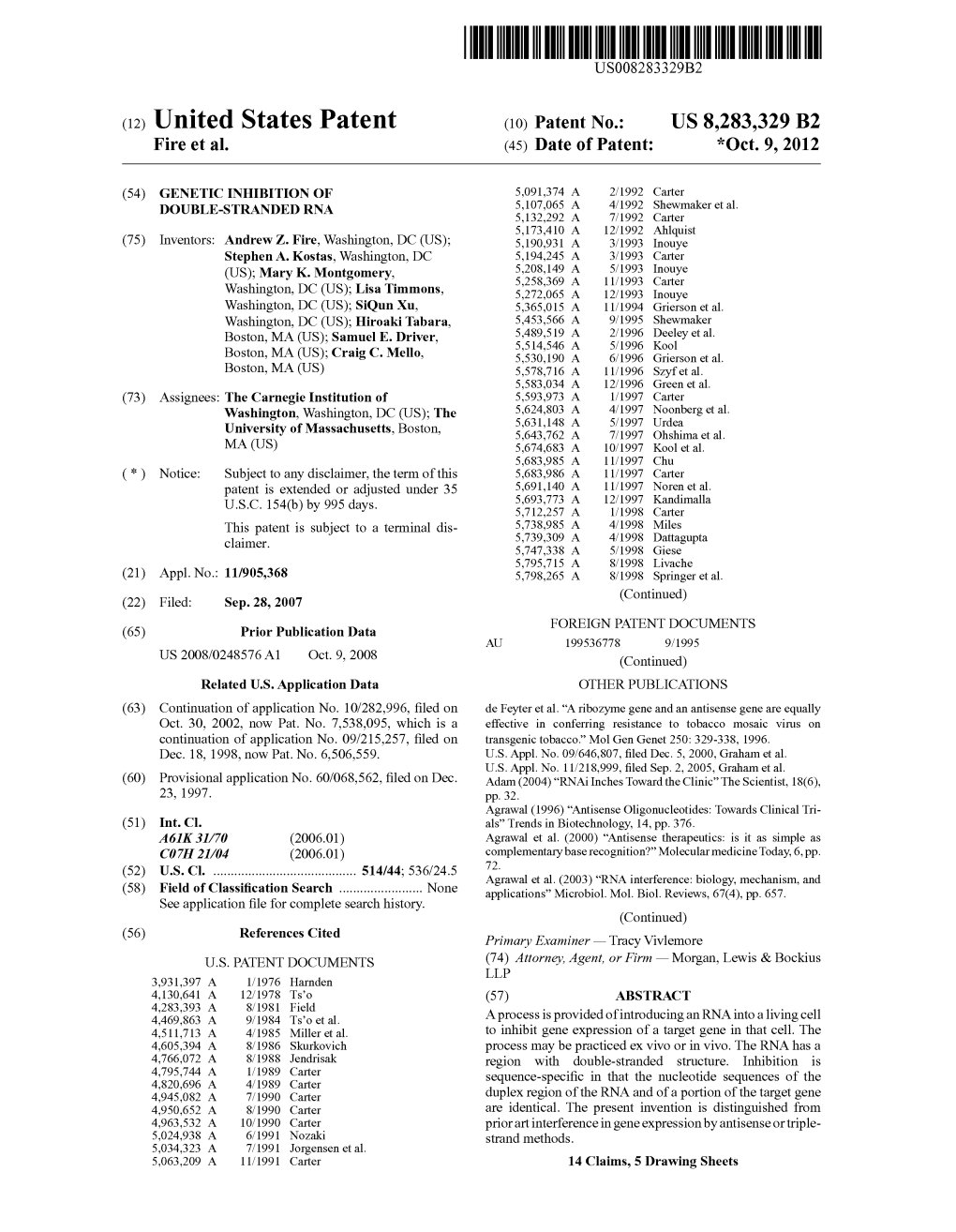 (12) United States Patent (10) Patent No.: US 8,283,329 B2 Fire Et Al