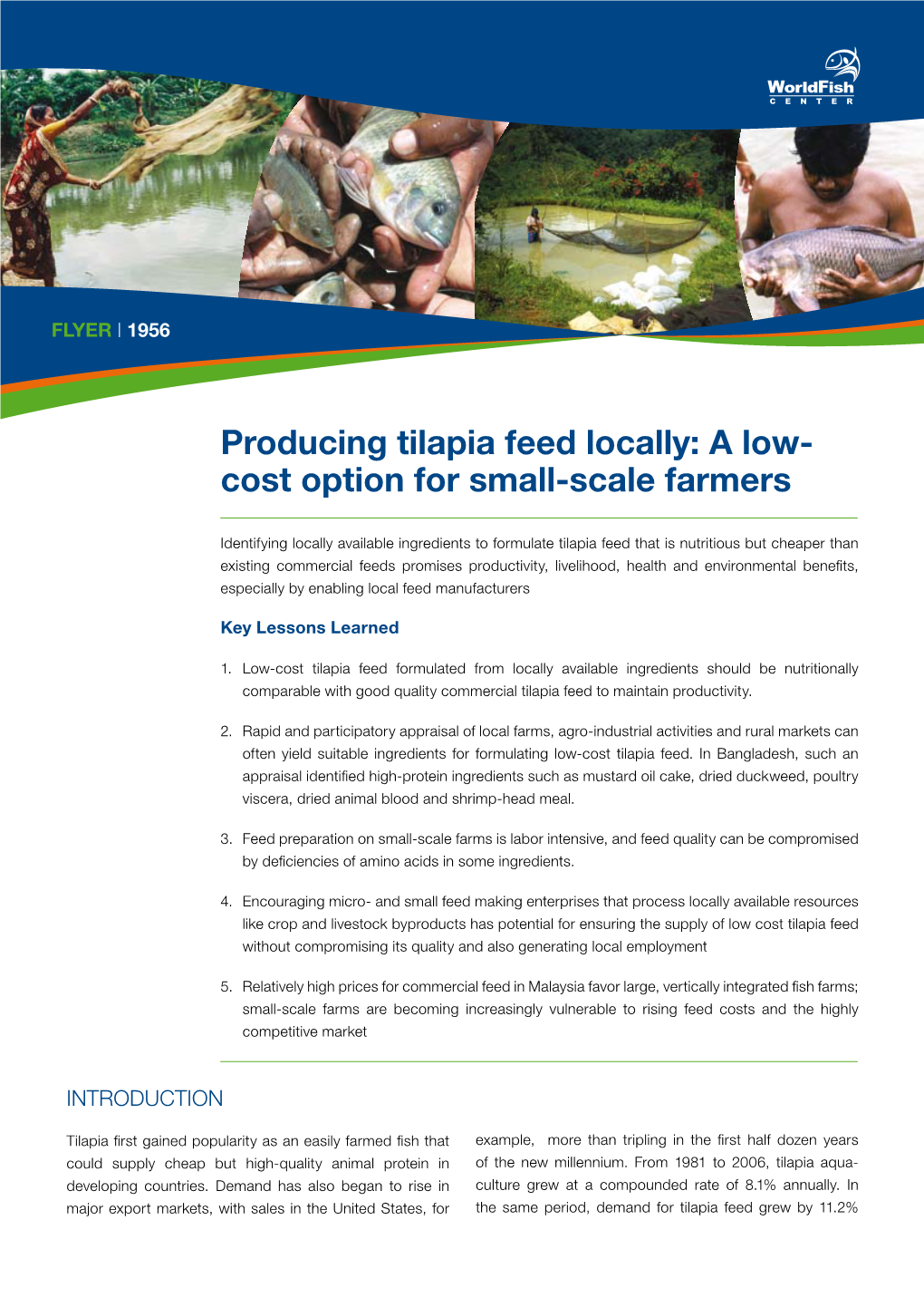 Producing Tilapia Feed Locally: a Low- Cost Option for Small-Scale Farmers