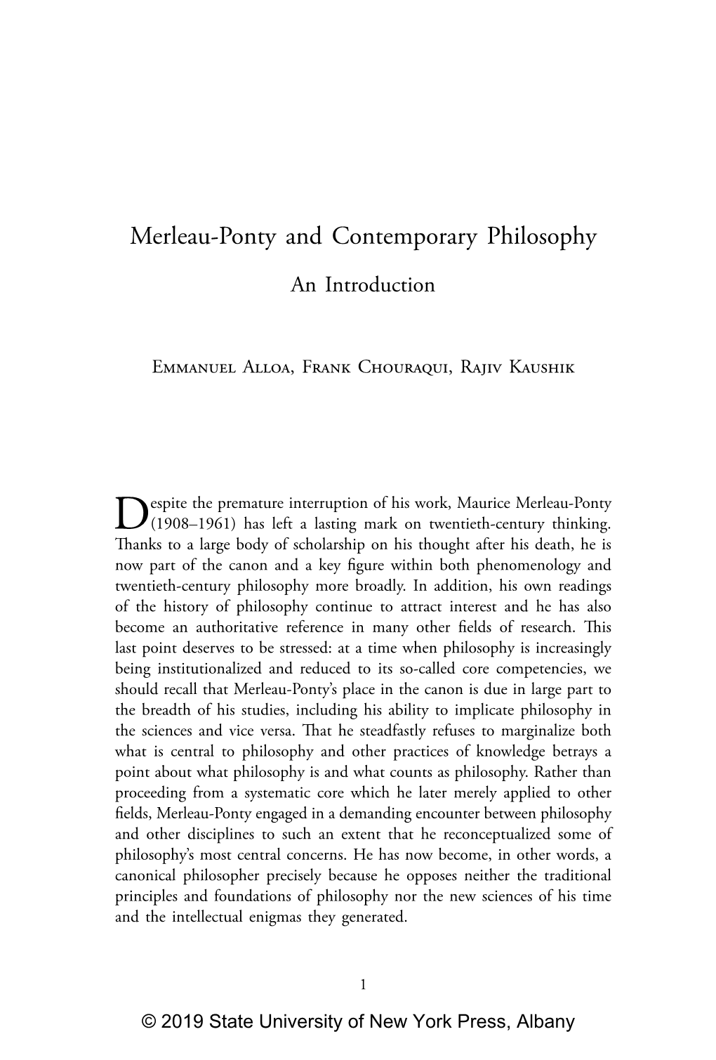 Merleau-Ponty and Contemporary Philosophy