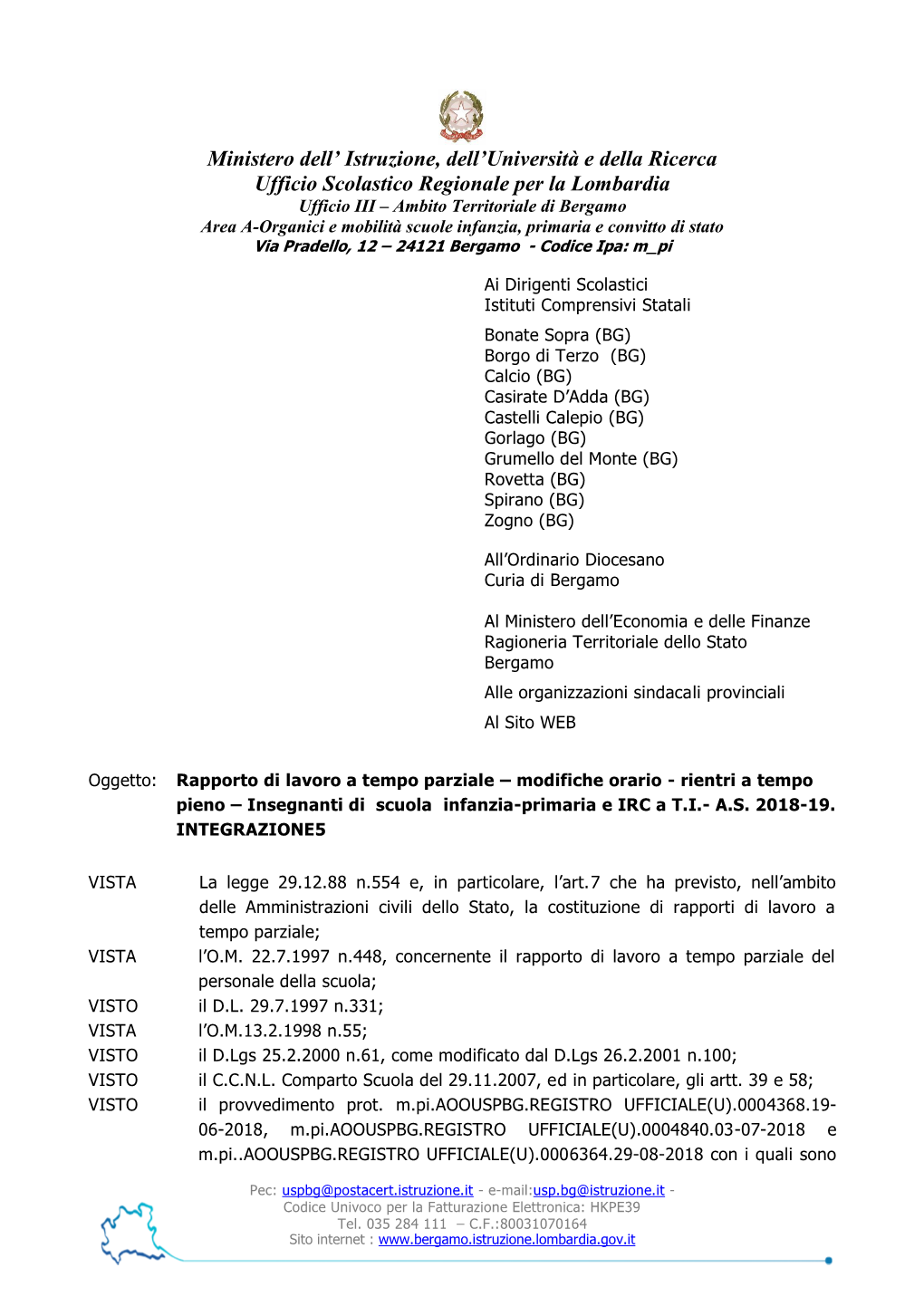 Ministero Dell' Istruzione, Dell'università E Della Ricerca Ufficio Scolastico Regionale Per La Lombardia