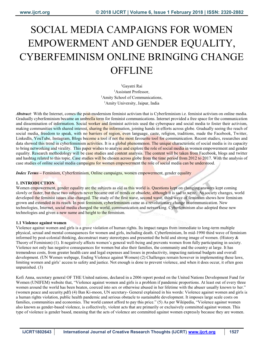 Social Media Campaigns for Women Empowerment and Gender Equality, Cyberfeminism Online Bringing Change Offline