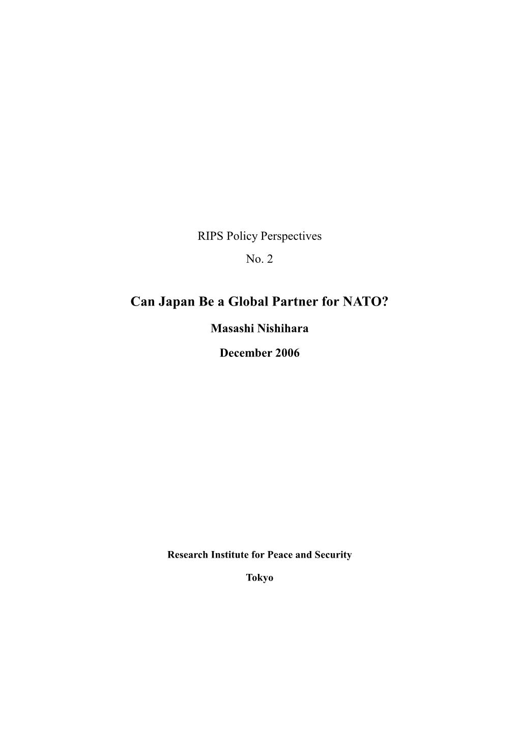 Can Japan Be a Global Partner for NATO?