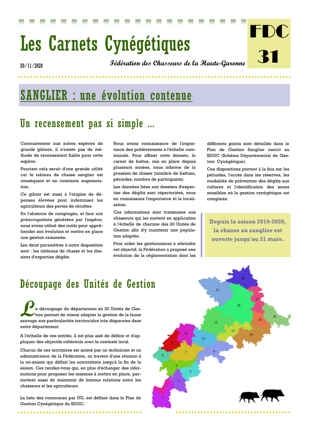 Les Carnets Cynégétiques 31 20/11/2020 Fédération Des Chasseurs De La Haute-Garonne