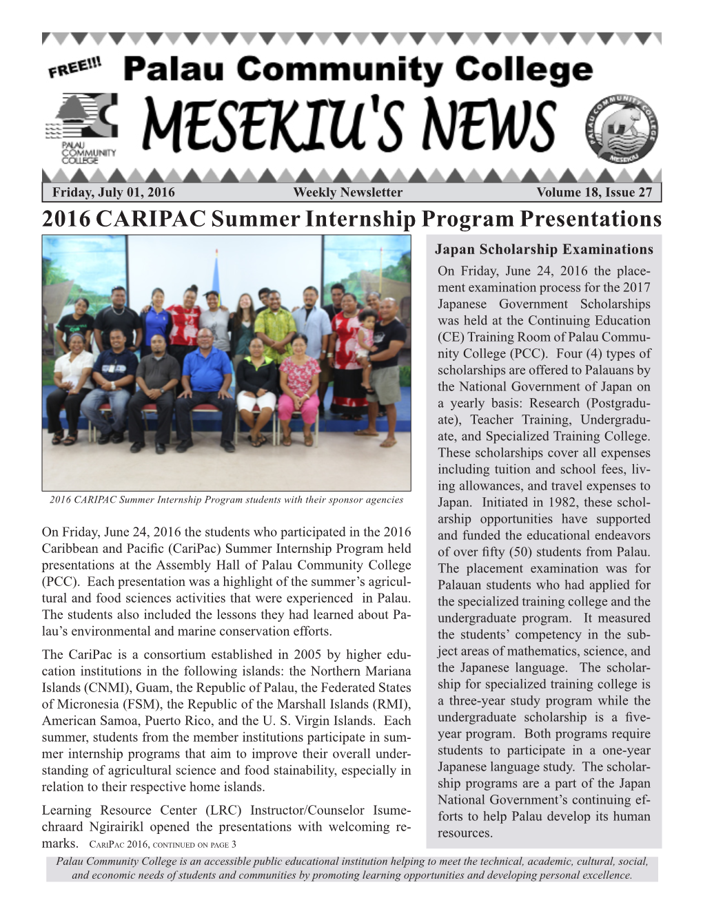 2016 CARIPAC Summer Internship Program Presentations