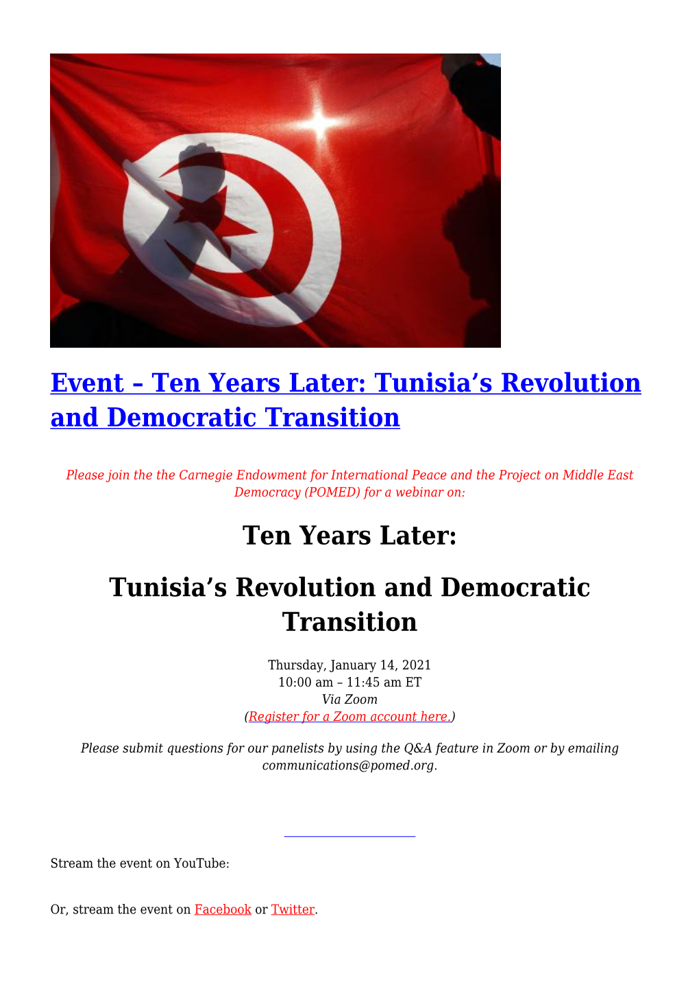 Tunisia's Revolution and Democratic Transition