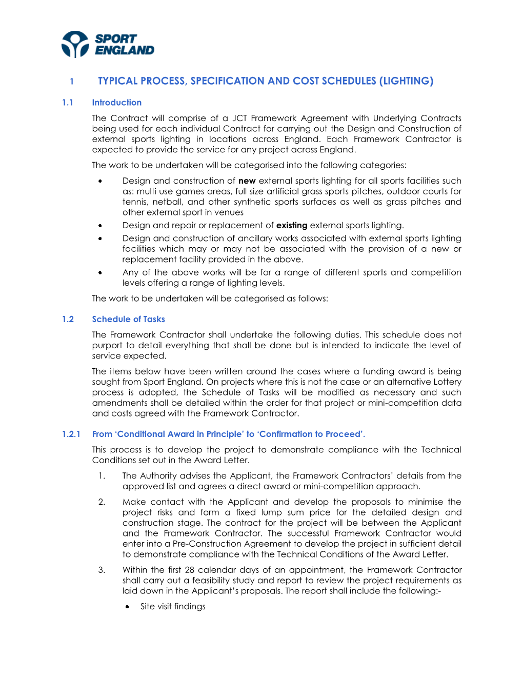 Typical Process, Specification and Cost Schedules (Lighting)